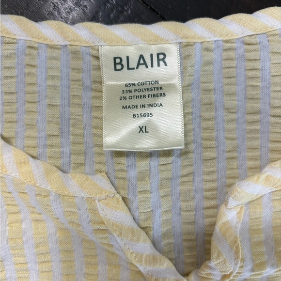 Blair Yellow & White Striped Down Blouse, Size XL - Picture 2 of 2